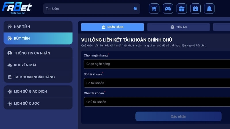 Hướng dẫn rút tiền từ Fabet về tài khoản cá nhân