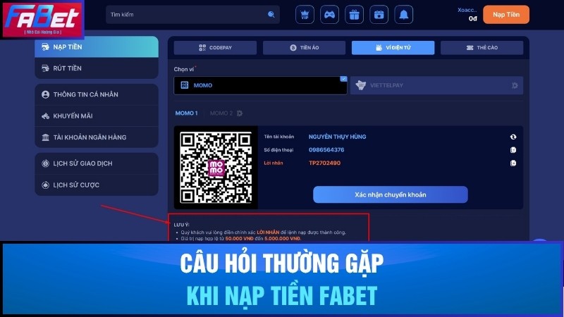 FAQs? Câu hỏi thường gặp khi nạp tiền Fabet