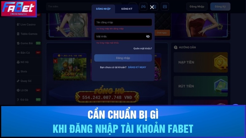 Điều kiện để đăng nhập Fabet?