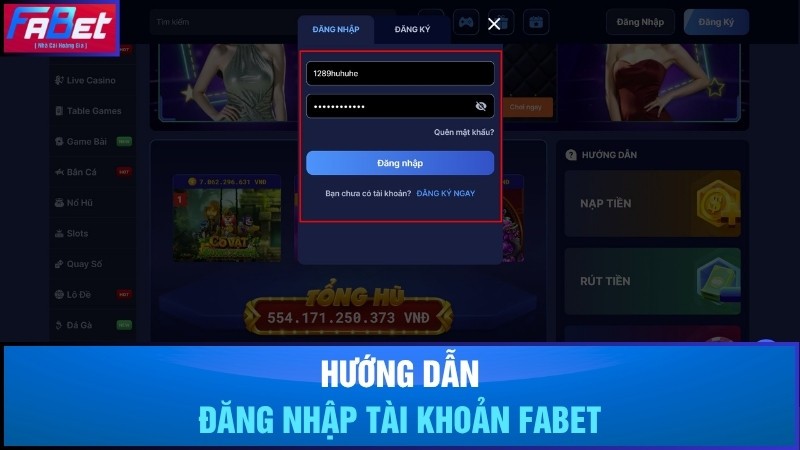 Hướng dẫn đăng nhập Fabet