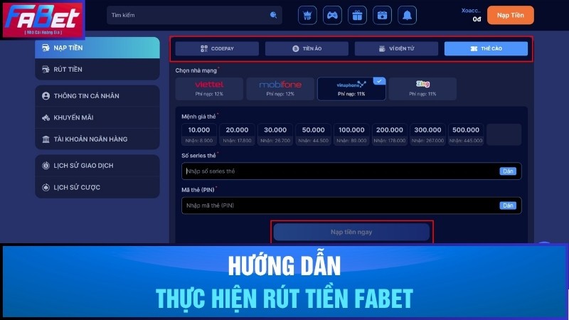 Hướng dẫn rút tiền Fabet
