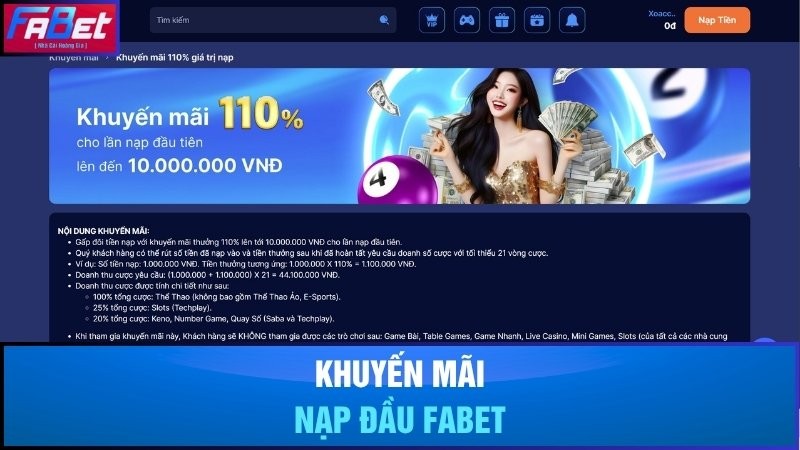 Khuyến mãi nạp tiền lần đầu đặc biệt tại Fabet