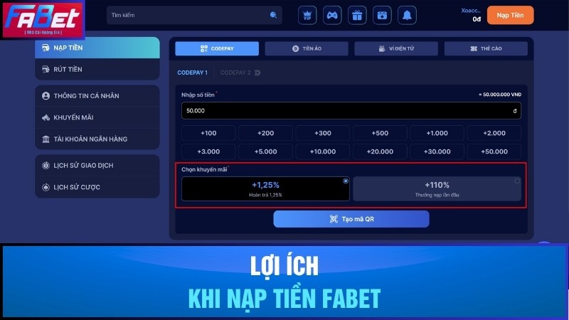 Lợi ích khi nạp tiền Fabet