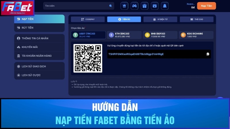 Hướng dẫn nạp tiền vào Fabet bằng Tiền ảo