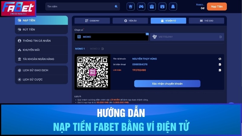 Hướng dẫn nạp tiền vào Fabet bằng Ví điện tử
