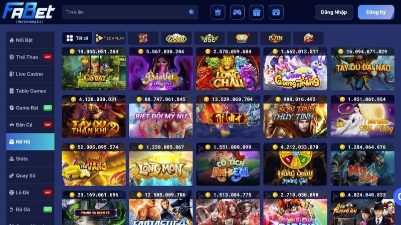 Sảnh game nổ hũ Fabet tiền thưởng cao