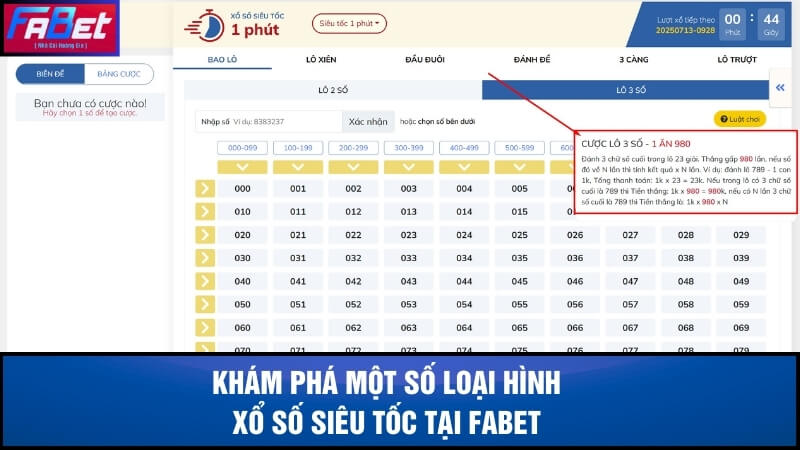 Khám phá một số loại hình xổ số siêu tốc tại Fabet